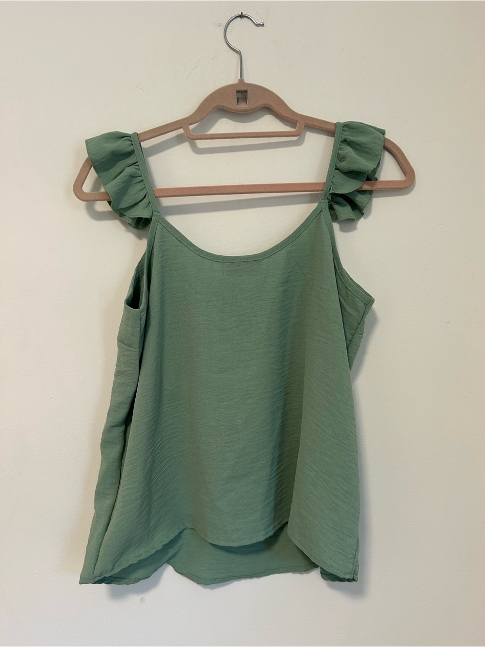 Light Sage Ruffle-Shoulder Tank Top - Picture 2 of 4